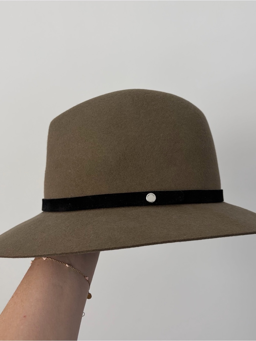 rag & bone Olive Felt Wide-Brim Hat with Black Band